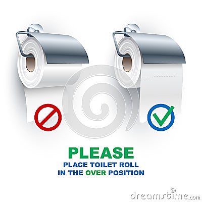 Toilet Paper Roll Spindle Under Over Position Rules Vector Illustration