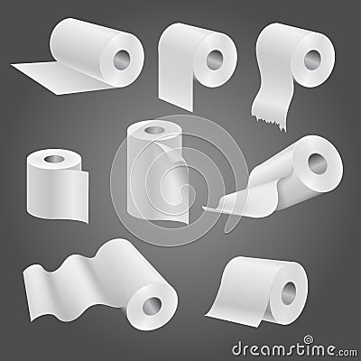 Toilet paper roll, white soft kitchen towels vector set Vector Illustration