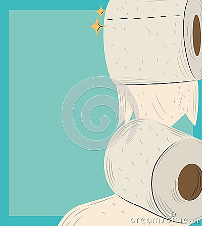 toilet paper rolls bathroom blue background design Vector Illustration