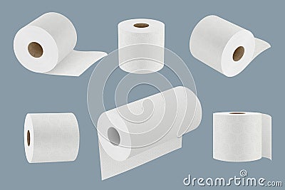Toilet paper. White soft kitchen towel roll for hygiene 3d realistic templates vector collection Vector Illustration