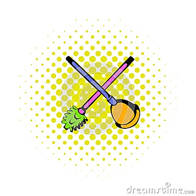 Toilet plunger and brush icon, comics style Vector Illustration