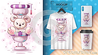 Toilet polar bear - poster and merchandising. Vector Illustration