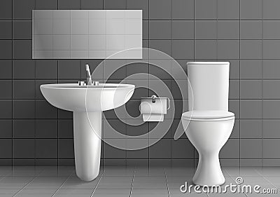 Toilet room with washbasin realistic vector mockup Vector Illustration