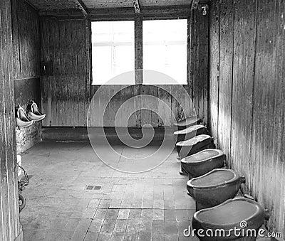 Toilet in the Sachsenhausen-Oranienburg Editorial Stock Photo