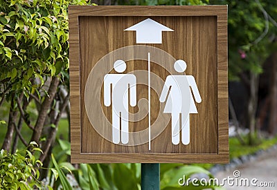 Toilet sign on the beach. Male and female WC. Stock Photo