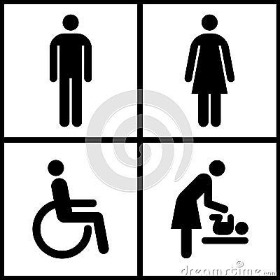 Toilet Sign - Restroom, Mother room and Disabled sign Stock Photo