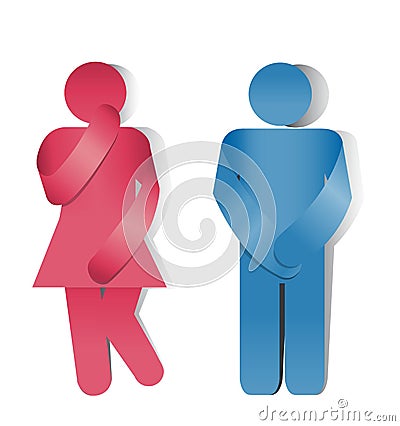 Toilet symbol, man and woman bathroom. Urinary incontinence. Vector Illustration