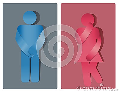 Toilet symbol, man and woman bathroom. Urinary incontinence. Vector Illustration