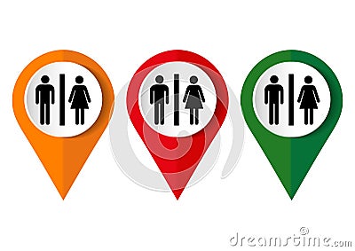 Toilets vector icon. Restroom illustration includes lady and gentleman figures Vector Illustration