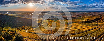 Tokaj Hungary - Aerial panoramic view of the world famous Hungarian vineyards of Tokaj wine region with town of Tokaj Stock Photo