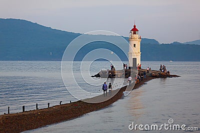 Tokarevsky Lighthouse on a summer evening in Vladivostok Editorial Stock Photo