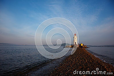 Tokarevsky Lighthouse on a summer evening in Vladivostok Editorial Stock Photo