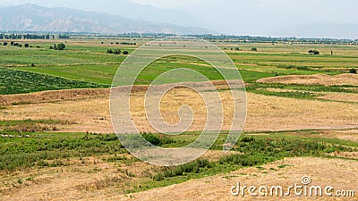 Panorama view from Ruins of Burana Tower in Tokmok, Kyrgyzstan Stock Photo