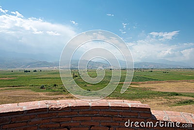 Panorama view from Ruins of Burana Tower in Tokmok, Kyrgyzstan Stock Photo