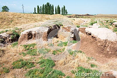 Ruins of Ak Beshim in Tokmok, Kyrgyzstan. It is part of the World Heritage. Stock Photo