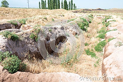 Ruins of Ak Beshim in Tokmok, Kyrgyzstan. It is part of the World Heritage. Stock Photo
