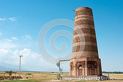 Ruins of Burana Tower in Tokmok, Kyrgyzstan. It is part of the World Heritage Site. Stock Photo