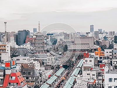 Tokyo Asakusa temple from above Editorial Stock Photo