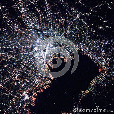 TOKYO city lights map at night. Satellite view Stock Photo