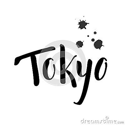 Tokyo city name handwritten lettering. Japan capital calligraphic vector sign on white background Stock Photo