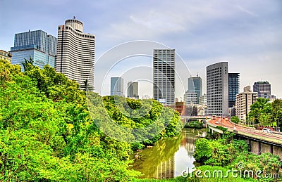 Tokyo cityscape above Benkei-bori moat Stock Photo