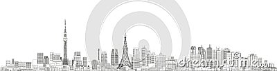 Tokyo cityscape line art style vector detailed illustration. Travel background Vector Illustration