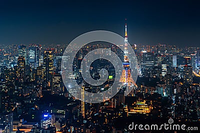 Tokyo cityscape at night, Japan. Editorial Stock Photo
