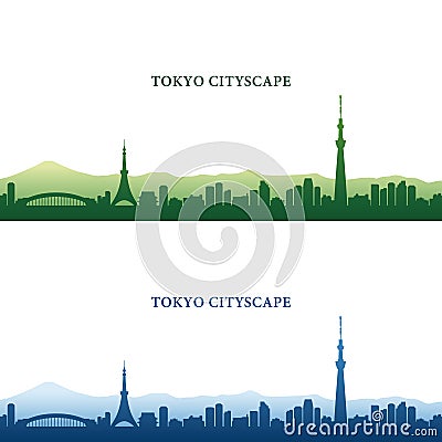 Tokyo Cityscape, Tokyo Tower and Tokyo Skytree, landmarks Stock Photo