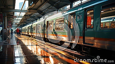 Tokyo Commuter Train, Japan railway local train during sunset Stock Photo