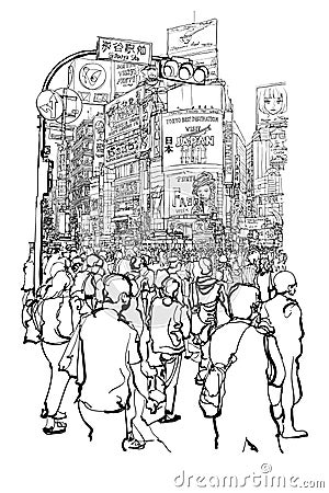 TOKYO, famous Shibuya crossroad Vector Illustration