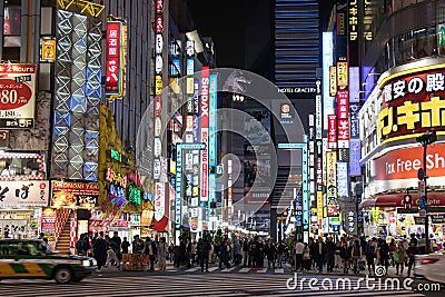 Tokyo, Japan - April 24, 2017 : Night street view of Kabukicho d Editorial Stock Photo