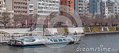 Sumidagawa Futuristic Looking Water Bus, Tokyo, Japan. Editorial Stock Photo