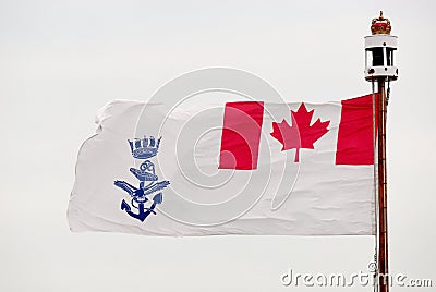 Canadian Naval Ensign Flag on HMCS Ottawa (FFH 341). Editorial Stock Photo