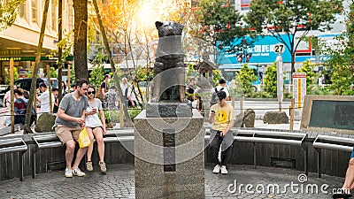 Hachiko Memorial statue. The story of Akita dog became legend and a small statue was erected in front Editorial Stock Photo