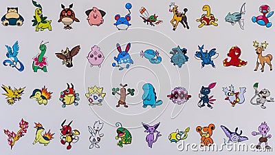 Pokemon characters on the outer wall of Pokemon Center in Tokyo, Japan Editorial Stock Photo