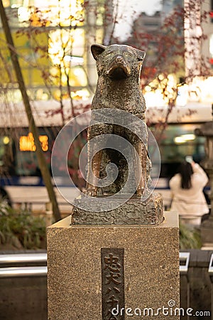 Tokyo, Japan - Jan 17, 2023: Unidentified people at Bronze statue of Hachiko at Shibuya Station. Editorial Stock Photo