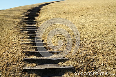 Steps on Grass covered hill Stock Photo