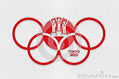 TOKYO, JAPAN, 24 July - 9 August 2020. Graphic interpretation for the the Tokyo Summer Olympics 2020 - Podium. Editorial Stock Photo