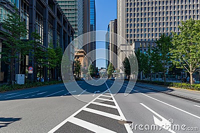 TOKYO, JAPAN - JULY 16 2023: Near deserted streets and roads in central Tokyo as the population shelters indoors from the hot, Editorial Stock Photo