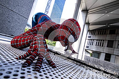 Tokyo, Japan - June 15, 2019: Man in superhero costume comic marvel spiderman on the street Editorial Stock Photo