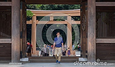 Man At Meiji Jingu Shrine Temple Entrance, Tokyo, Japan Editorial Stock Photo