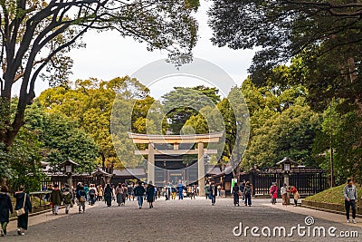 Meiji Jingu, Shinto shrine dedicated to the deified spirits of Emperor Meiji and his wife Empress Shoken in Tokyo, Japan Editorial Stock Photo