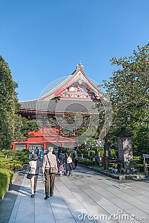 TOKYO, JAPAN - OCTOBER 07, 2015: Shrine Treasure House Gate Hozomon in Asakusa Tokyo, Kaminarimon Editorial Stock Photo