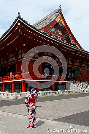 Sensoji Temple in Asakusa. Girls in summer kimono yukata are photographed Editorial Stock Photo