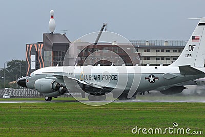 United States Air Force Boeing RC-135S Cobra Ball MASINT (measurement and signature intelligence) aircraft. Editorial Stock Photo