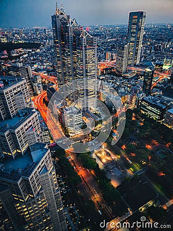 Tokyo Lights And Buildings Seen From Above Stock Photo