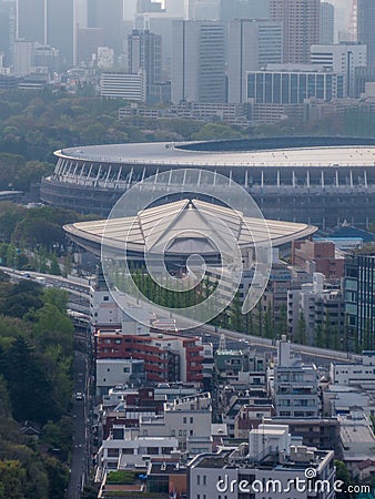 Tokyo Metropolitan Gymnasium and the new Olympic National Stadium Editorial Stock Photo
