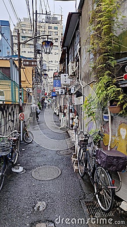 Tokyo old town streets with small restaurants Editorial Stock Photo