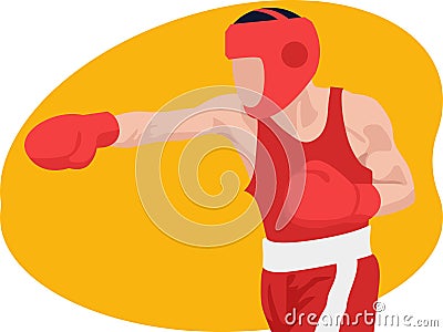 Female boxing player beautiful illustration. Vector Illustration