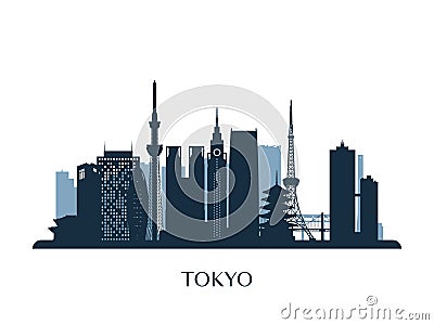 Tokyo skyline, monochrome silhouette. Vector Illustration